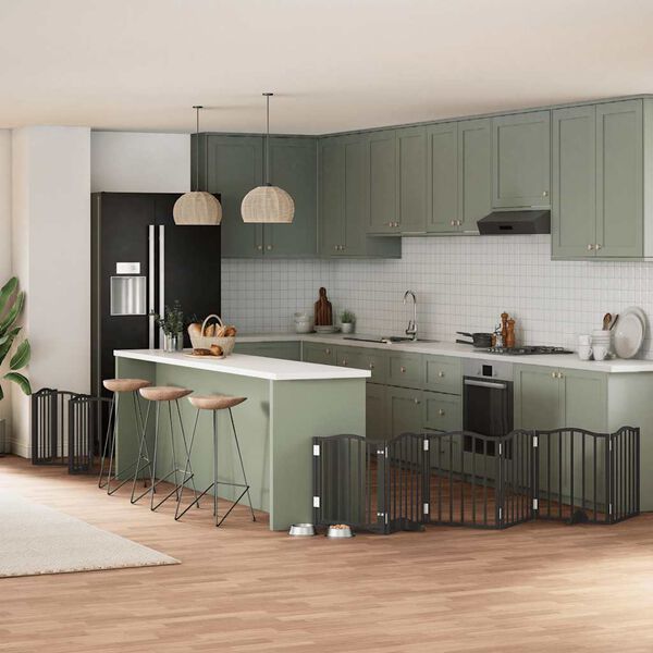 vidaXL Puerta de perros plegable 15 paneles madera &aacute;lamo negra 750 cm