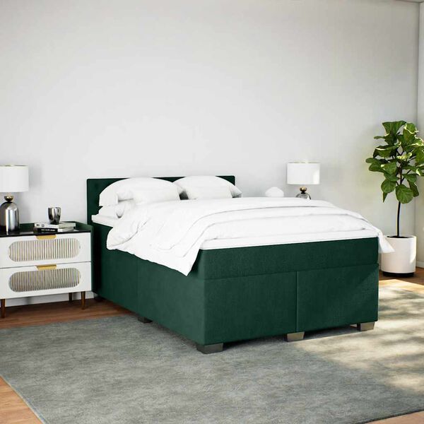 vidaXL Cama box spring con colch&oacute;n terciopelo verde oscuro 140x190 cm