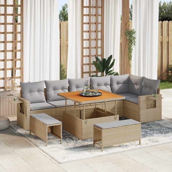 vidaXL Conjunto de sof&aacute;s de jard&iacute;n con coj&iacute;n 11 pcs Beige y Gris Claro