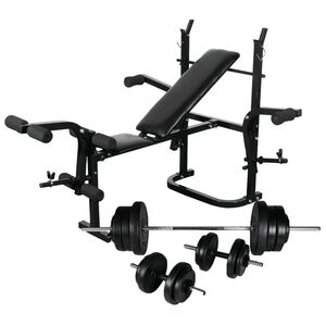 vidaXL Banco de musculaci&oacute;n barras y mancuernas 60,5 kg