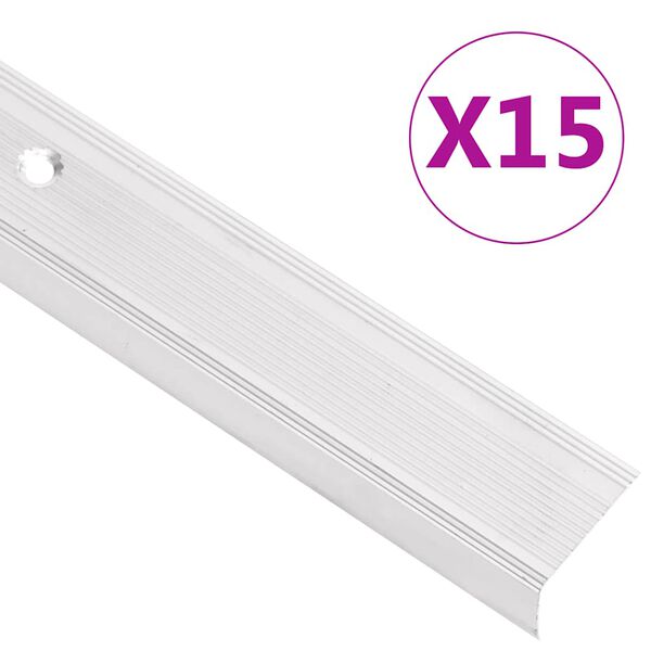 vidaXL Perfiles de pelda&ntilde;os forma de L 15 uds aluminio plata 100 cm