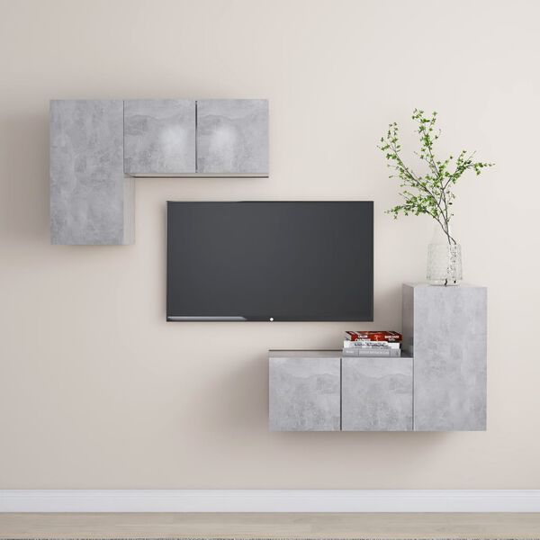 vidaXL Set muebles de sal&oacute;n TV 4 pzas madera ingenier&iacute;a gris hormig&oacute;n