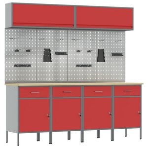 vidaXL Conjunto de armarios de trabajo con caj&oacute;n Manual 10 pcs Rojo