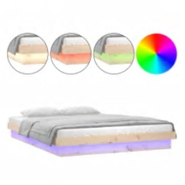 vidaXL Estructura de cama LED sin colch&oacute;n madera maciza 140x200 cm