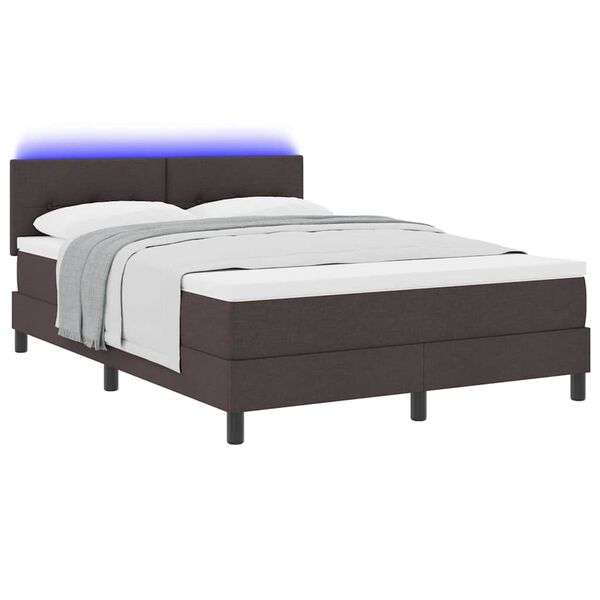 vidaXL Cama tipo Box Spring con LED Marr&oacute;n Oscuro 140 x 190 cm tela
