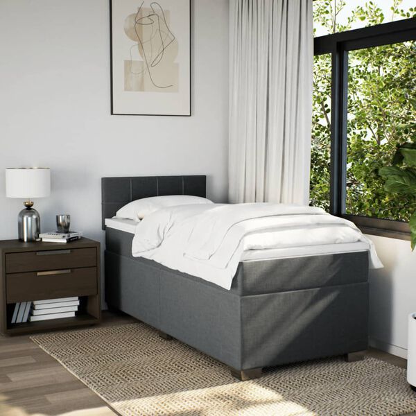 vidaXL Cama box spring con colch&oacute;n tela gris oscuro 90x190 cm