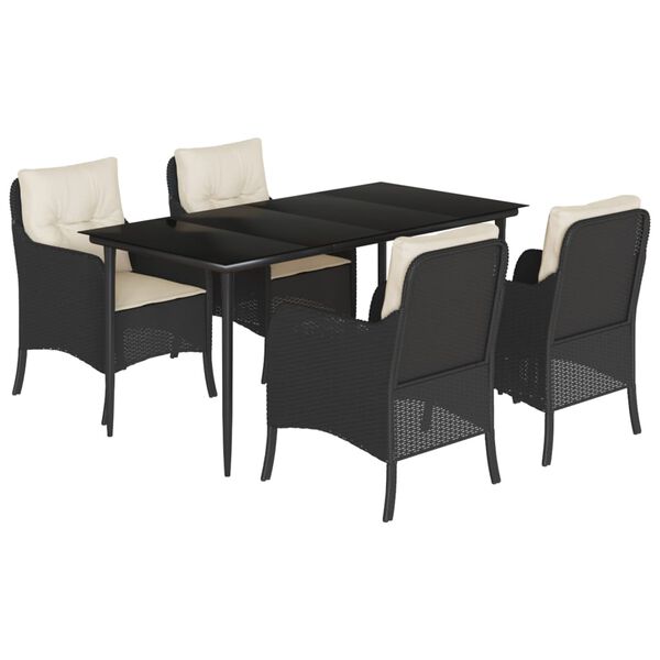vidaXL Set de muebles jard&iacute;n 5 pzas con cojines rat&aacute;n sint&eacute;tico negro