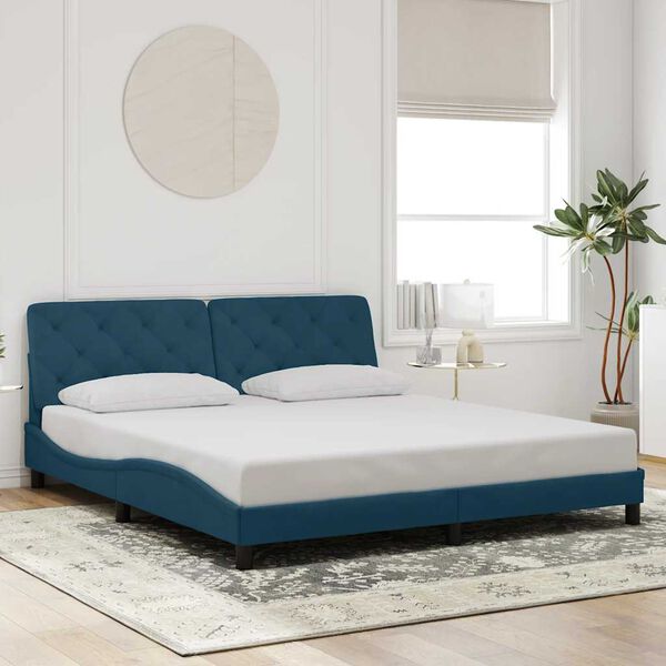 vidaXL Estructura de cama con LED sin colch&oacute;n terciopelo azul 180x200 cm