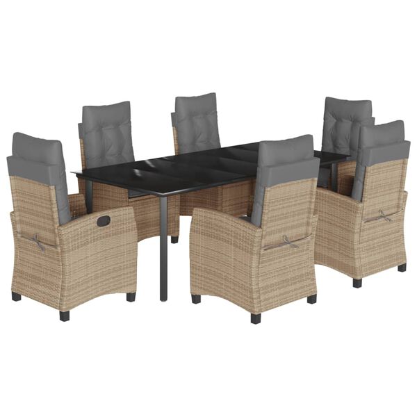 vidaXL Set comedor de jard&iacute;n 7 pzas con cojines rat&aacute;n sint&eacute;tico beige