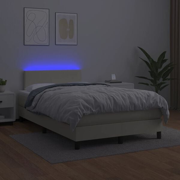 vidaXL Cama box spring colch&oacute;n y LED cuero sint&eacute;tico crema 120x200 cm