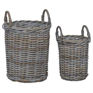 vidaXL Cesta de Plantas con almacenamiento 2 pcs Gris Rat&aacute;n Kubu