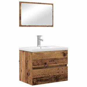 vidaXL Juego de muebles de ba&ntilde;o con caj&oacute;n 3 pcs Madera envejecida