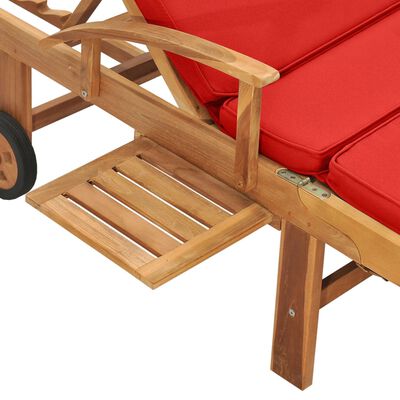 vidaXL Tumbona con cojín madera maciza de teca rojo