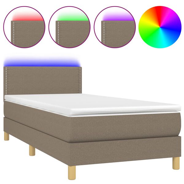 vidaXL Cama box spring con colch&oacute;n LED tela gris taupe 90x200 cm
