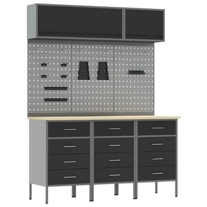 vidaXL Conjunto de armarios de trabajo con caj&oacute;n Manual 8 uds. Negro