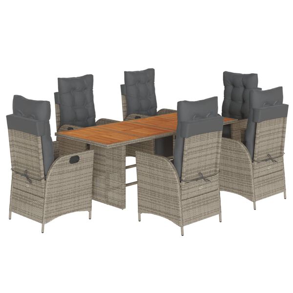 vidaXL Set comedor jard&iacute;n 7 pzas y cojines rat&aacute;n sint&eacute;tico gris