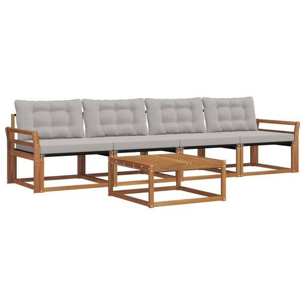 vidaXL Conjunto de sof&aacute;s de exterior 5 pcs Gris Natural y Claro