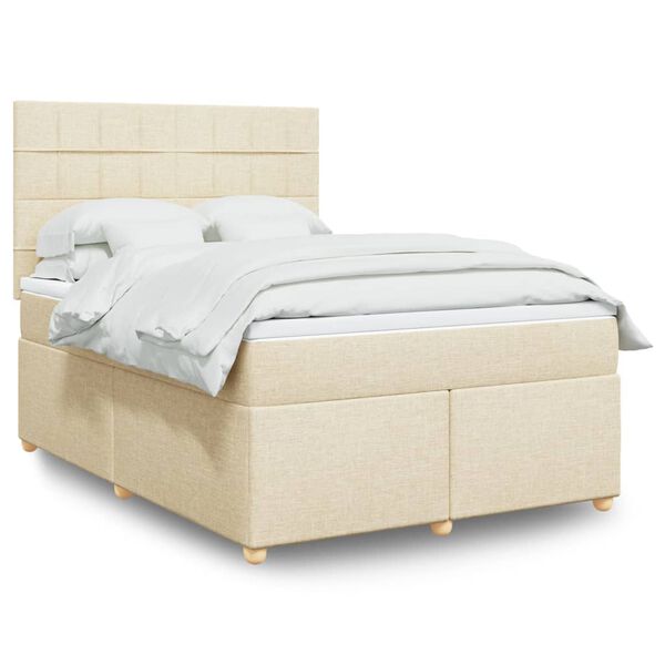 vidaXL Cama box spring con colch&oacute;n tela color crema 140x200 cm
