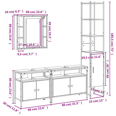 vidaXL Juego de muebles de baño 4 pzas madera ingeniería roble Sonoma