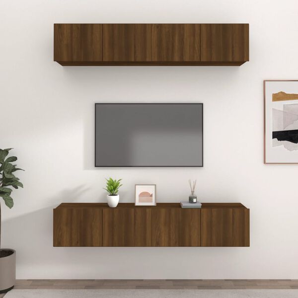 vidaXL Muebles TV 4 uds madera contrachapada marr&oacute;n roble 80x30x30 cm