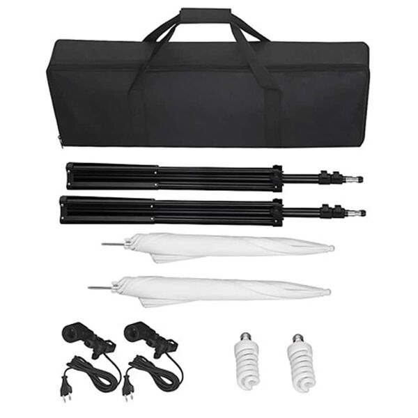 vidaXL Kit de estudio fotogr&aacute;fico tel&oacute;n fondo negro 600x300 cm y luces