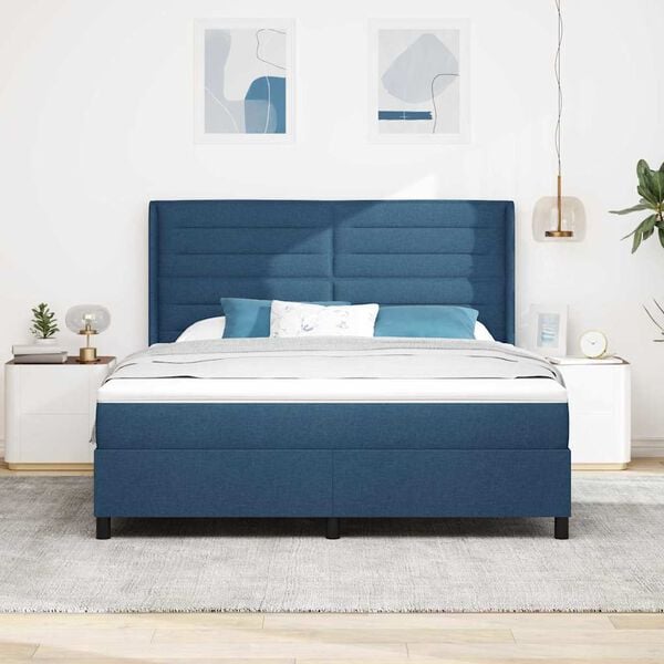 vidaXL Cama tipo Box Spring con colch&oacute;n Azul 180 x 200 cm tela