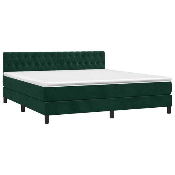vidaXL Cama box spring colch&oacute;n y LED terciopelo verde oscuro 180x200cm