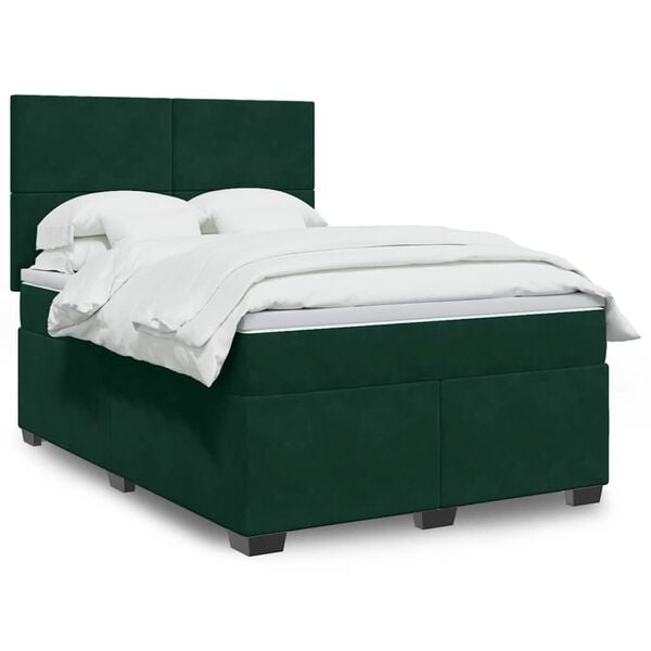 vidaXL Cama box spring con colch&oacute;n terciopelo verde oscuro 140x200 cm