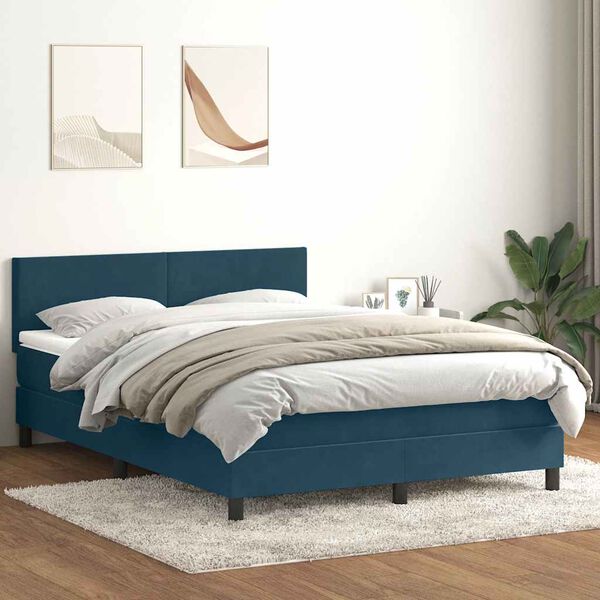 vidaXL Cama box spring con colch&oacute;n terciopelo azul oscuro 140x210 cm