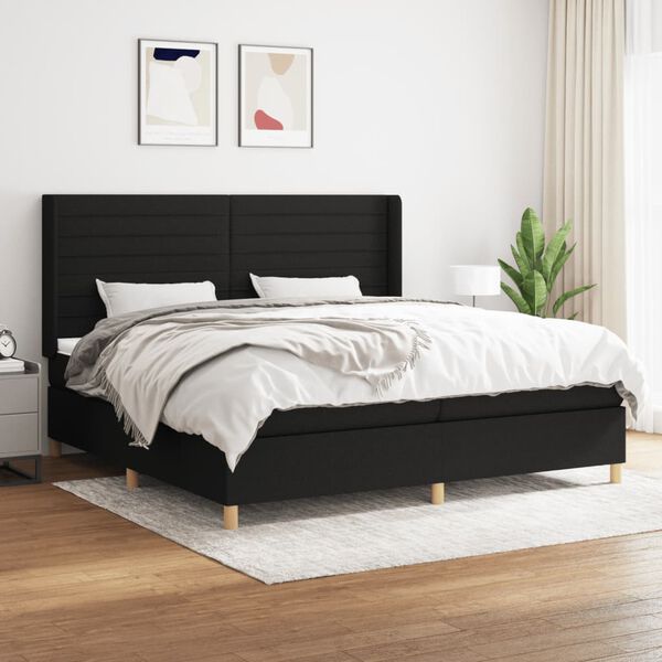 vidaXL Cama box spring con colch&oacute;n tela negro 200x200 cm