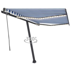 vidaXL Toldo autom&aacute;tico LED sensor de viento azul y blanco 300x250 cm