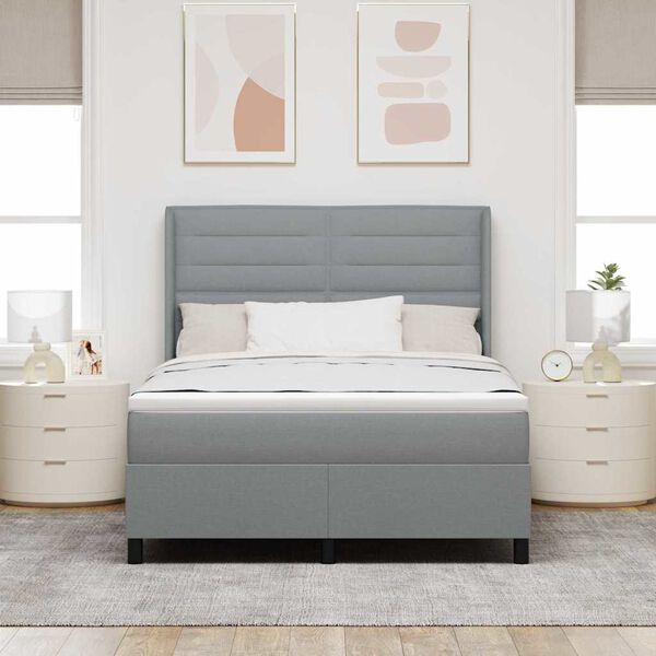 vidaXL Cama tipo Box Spring con colch&oacute;n Gris Claro 190 x 140 cm tela