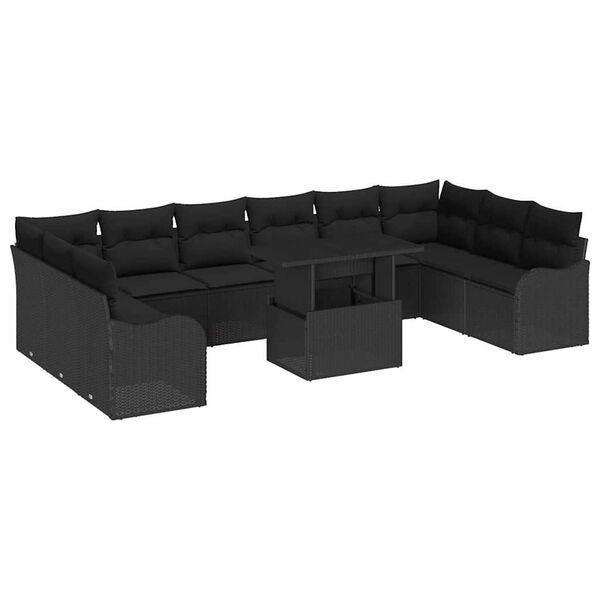 vidaXL Conjunto de sof&aacute; de jard&iacute;n con coj&iacute;n 11 pcs Negro Polirat&aacute;n