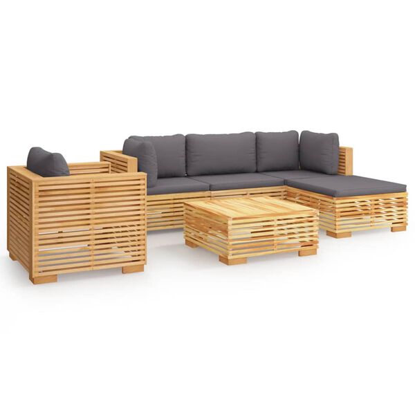 vidaXL Juego muebles de jard&iacute;n 6 piezas y cojines madera maciza teca
