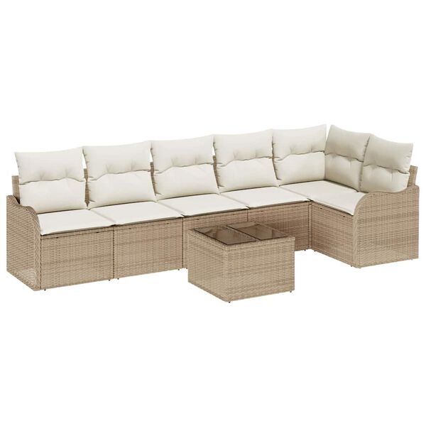 vidaXL Conjunto de sof&aacute; de jard&iacute;n 7 pcs Beige rat&aacute;n sint&eacute;tico