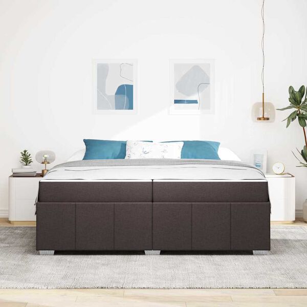 vidaXL Estructura de cama con colch&oacute;n Marr&oacute;n Oscuro 200 x 200 cm tela