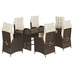 vidaXL Set comedor de jard&iacute;n 7 pzas con cojines rat&aacute;n sint&eacute;tico marr&oacute;n