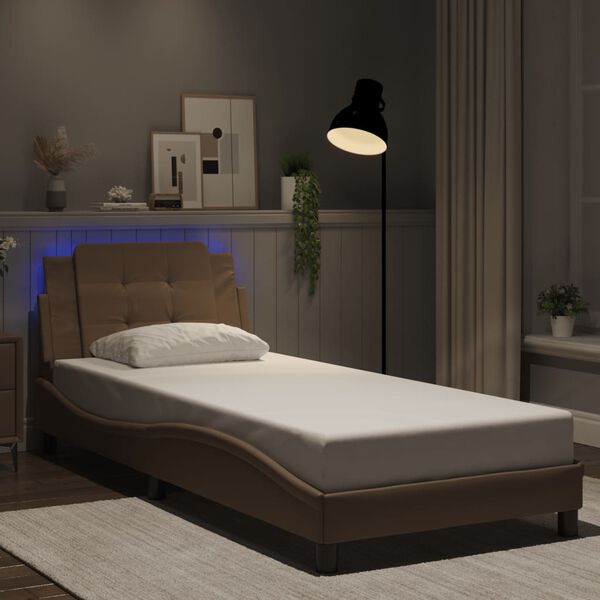 vidaXL Estructura de cama con LED sin colch&oacute;n Zadar capuchino 100x200 cm
