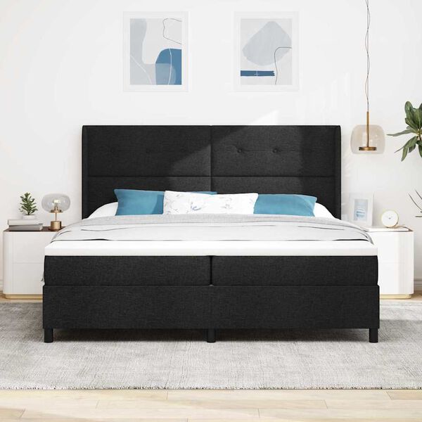 vidaXL Cama tipo Box Spring con colch&oacute;n Negro 200 x 200 cm tela