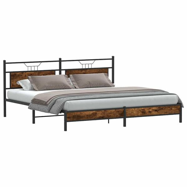 vidaXL Estructura de cama sin colch&oacute;n metal roble ahumado 193x201 cm