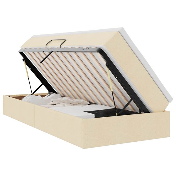 vidaXL Cama con almacenamiento y colch&oacute;n Crema 100 x 200 cm Poli&eacute;ster