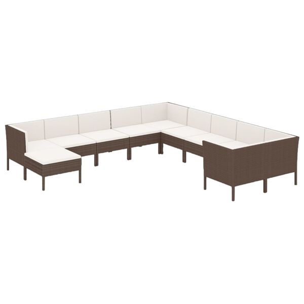 vidaXL Set muebles de jard&iacute;n 11 pzas y cojines rat&aacute;n sint&eacute;tico marr&oacute;n