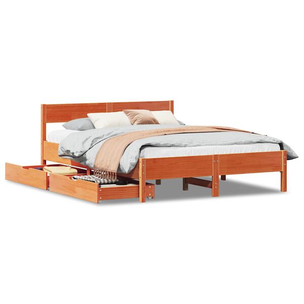 vidaXL Cama sin colch&oacute;n madera maciza de pino marr&oacute;n cera 120x200 cm