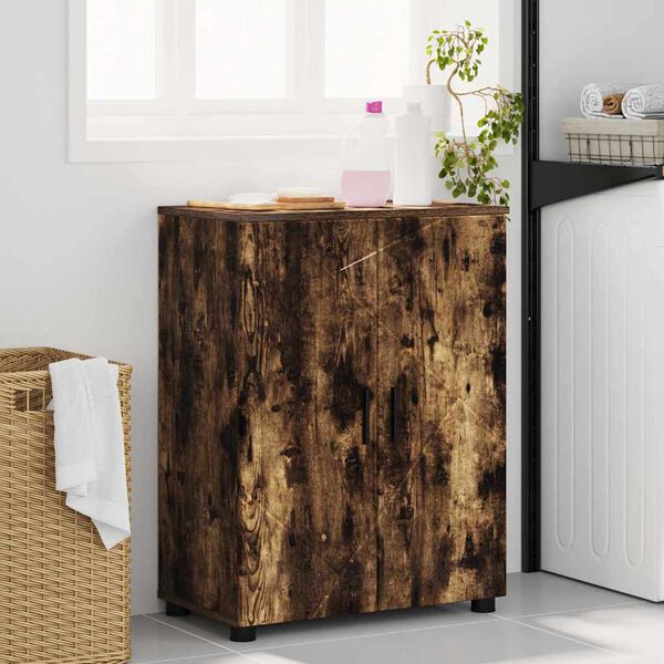 vidaXL Gabinete de Ba&ntilde;o con puerta Roble ahumado 60 x 35 x 80 cm