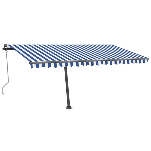 vidaXL Toldo autom&aacute;tico LED sensor de viento azul y blanco 400x300 cm