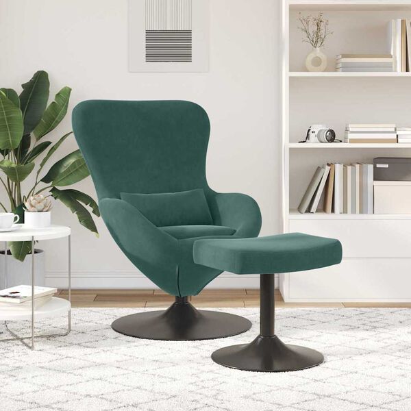vidaXL Silla Huevo con Puff Verde oscuro 63 x 73 x 90 cm Terciopelo
