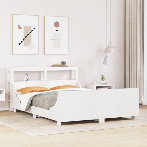 vidaXL Estructura de cama sin colch&oacute;n madera de pino blanca 150x200 cm