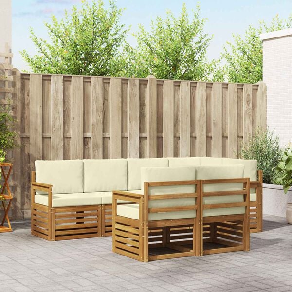 vidaXL Conjunto de Sof&aacute; Seccional con coj&iacute;n 7 pcs Natural y Crema