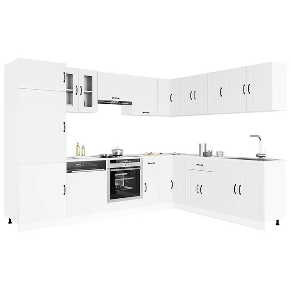vidaXL Mueble de cocina Kalmar blanco 14 piezas madera contrachapada