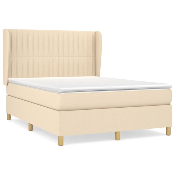 vidaXL Cama box spring con colch&oacute;n tela color crema 140x200 cm